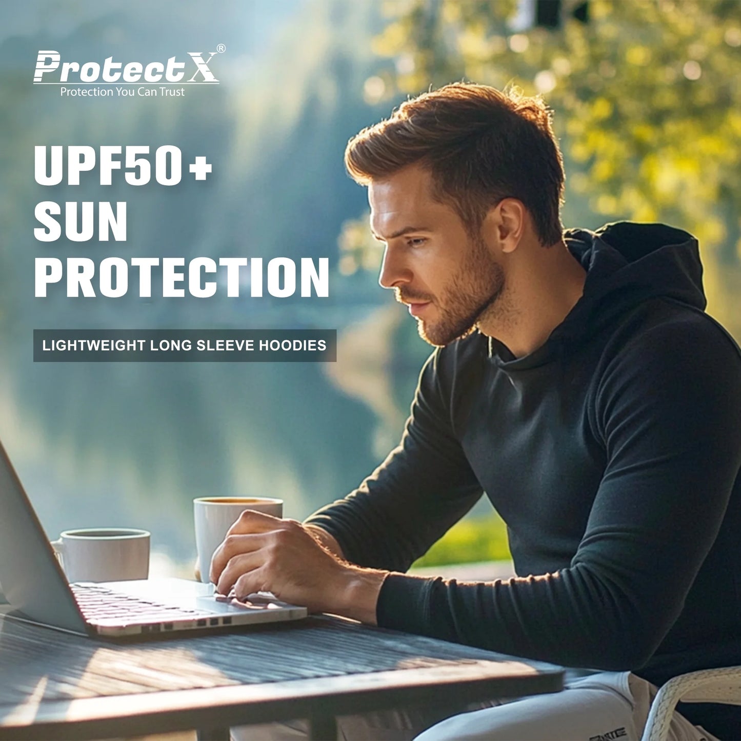 High Visibility Sun Protection Lightweight Long Sleeve Hoodie, UPF 50+ Quick-Dry, SPF UV Shirt, Active Wear - Black, Small
