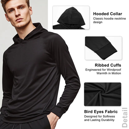 High Visibility Sun Protection Lightweight Long Sleeve Hoodie, UPF 50+ Quick-Dry, SPF UV Shirt, Active Wear - Black, Small