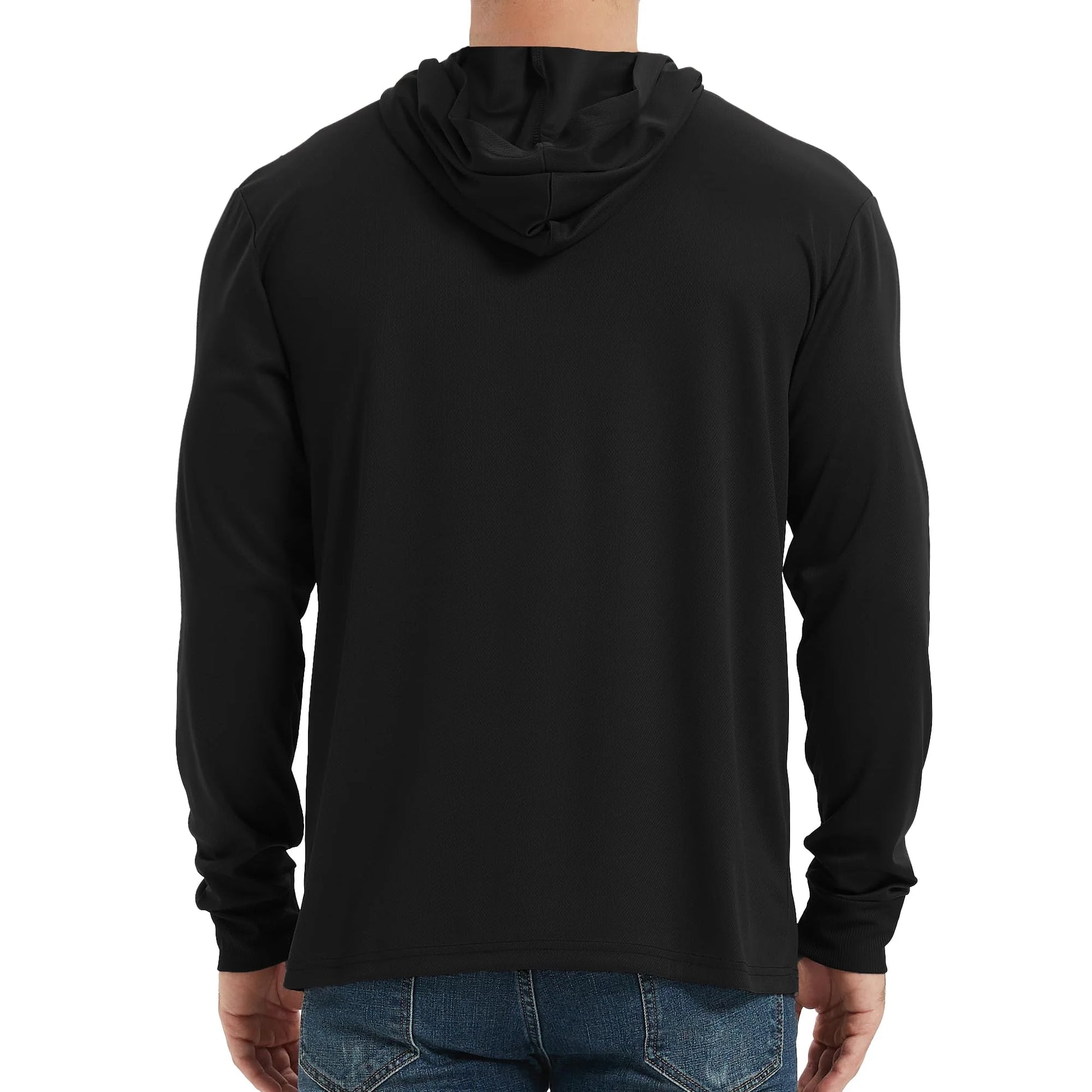 High Visibility Sun Protection Lightweight Long Sleeve Hoodie, UPF 50+ Quick-Dry, SPF UV Shirt, Active Wear - Black, Small
