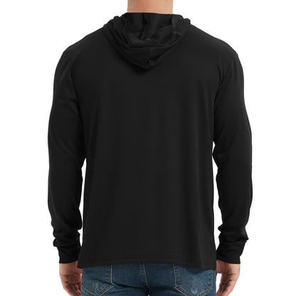 High Visibility Sun Protection Lightweight Long Sleeve Hoodie, UPF 50+ Quick-Dry, SPF UV Shirt, Active Wear - Black, Small