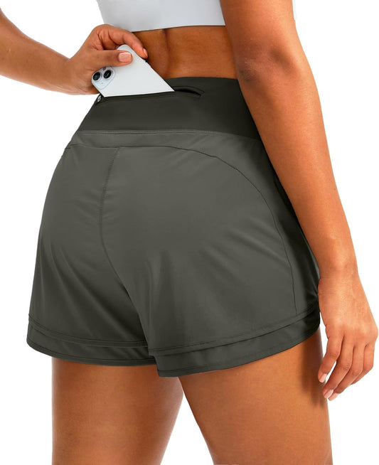 Women'S Running Shorts High Waisted Quick-Dry 3 Inch Gym Workout Athletic Shorts for Women with Zipper Pocket