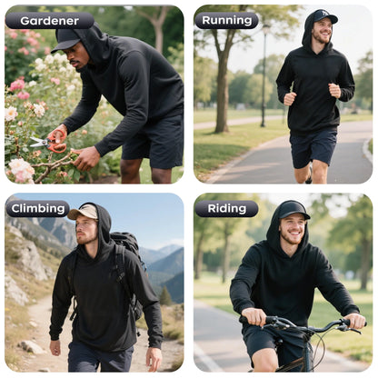 High Visibility Sun Protection Lightweight Long Sleeve Hoodie, UPF 50+ Quick-Dry, SPF UV Shirt, Active Wear - Black, Small