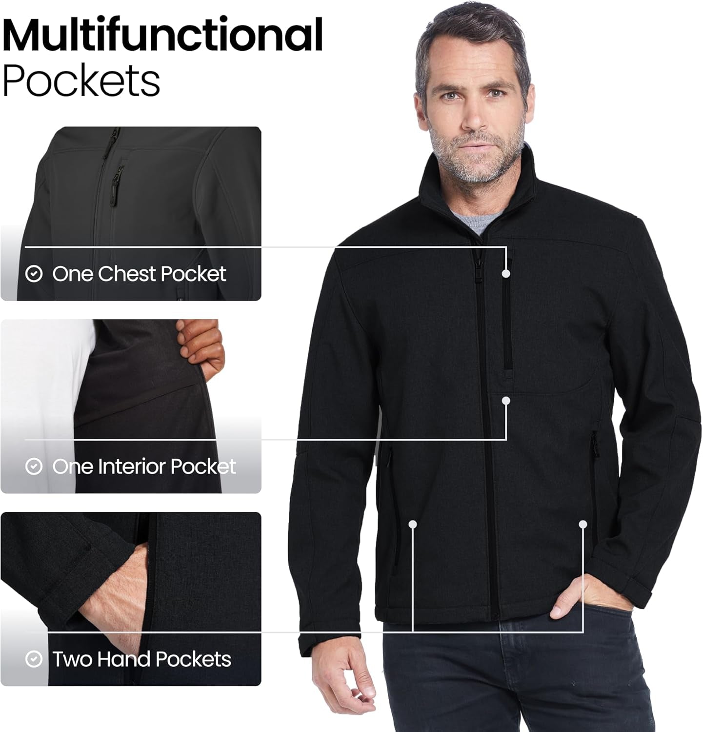 Men'S Softshell Jacket – Wind & Water Resistant – Breathable, Midweight Outdoor Coat