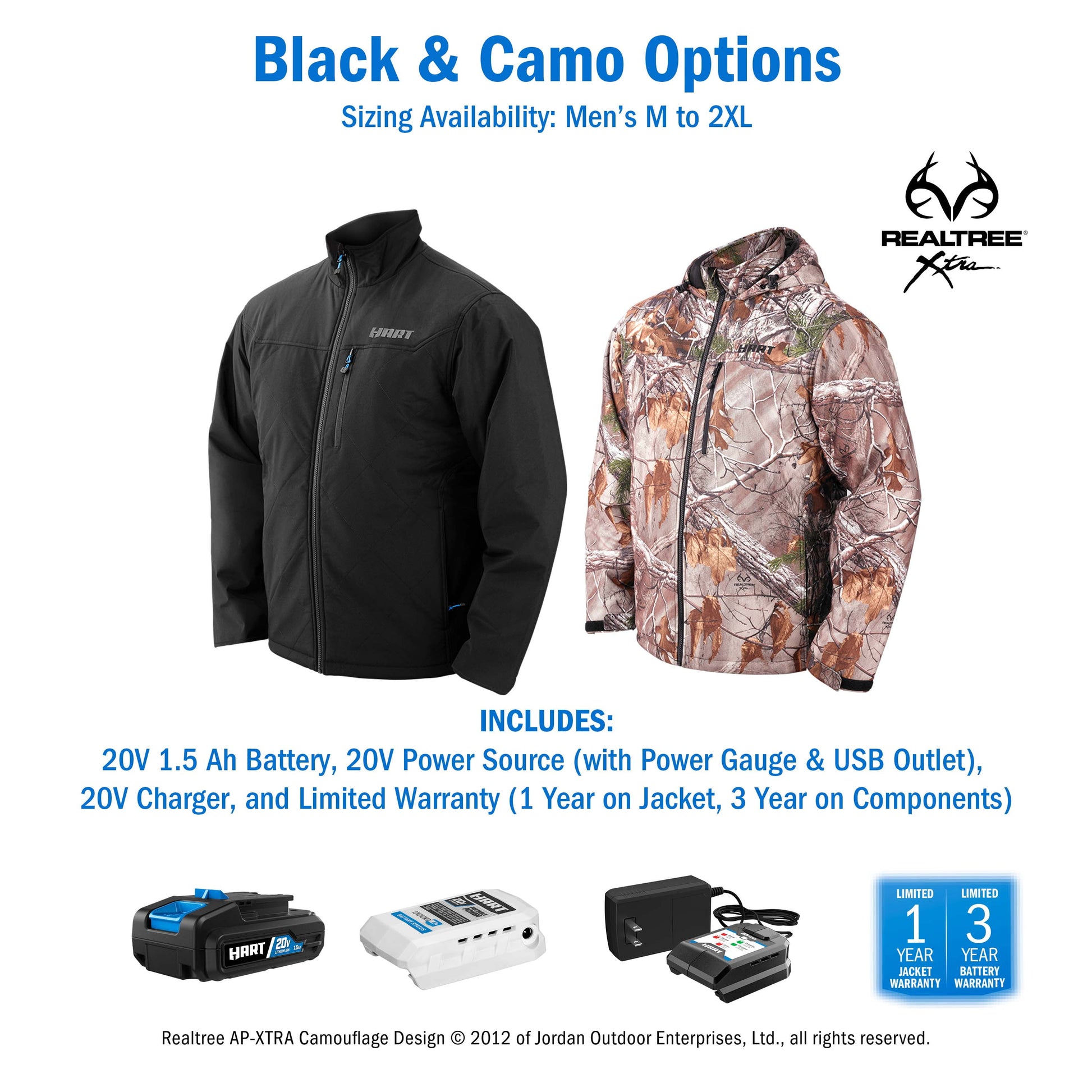 20-Volt Heated Jacket Kit, Black, Male XL, (1) 1.5Ah Lithium-Ion Battery