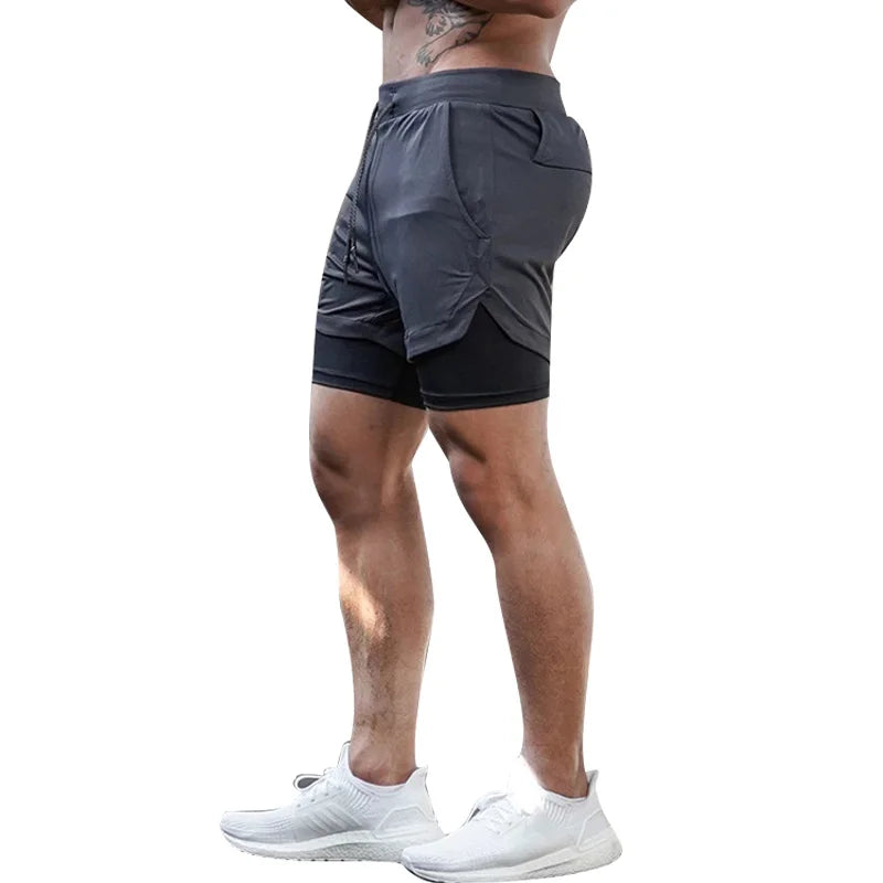 Man Jogging Sportswear Mens 2 in 1 Beach Sport Shorts Quick Drying Running Shorts Workout Gym Exercise Shorts Fitness Sweatpants