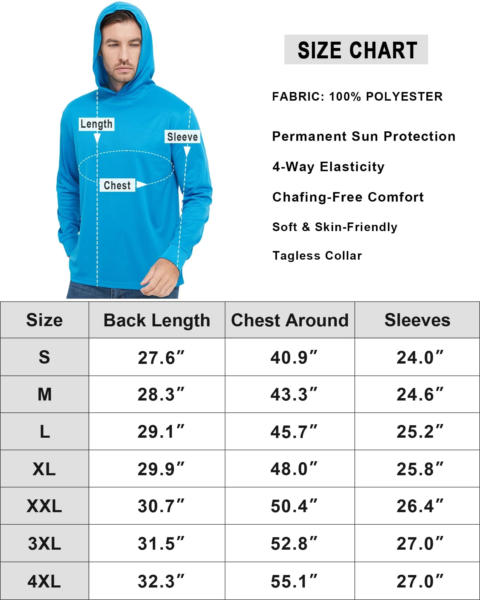 High Visibility Sun Protection Lightweight Long Sleeve Hoodie, UPF 50+ Quick-Dry, SPF UV Shirt, Active Wear - Black, Small