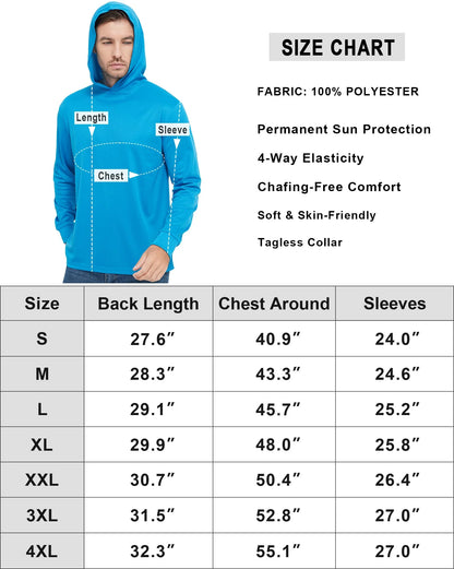 High Visibility Sun Protection Lightweight Long Sleeve Hoodie, UPF 50+ Quick-Dry, SPF UV Shirt, Active Wear - Black, Small