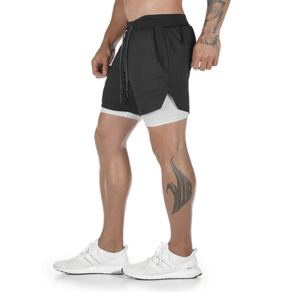 Man Jogging Sportswear Mens 2 in 1 Beach Sport Shorts Quick Drying Running Shorts Workout Gym Exercise Shorts Fitness Sweatpants
