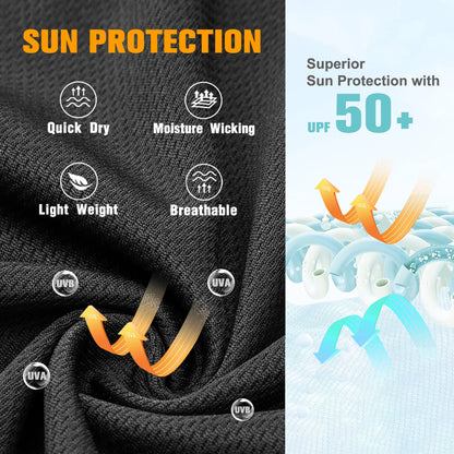 High Visibility Sun Protection Lightweight Long Sleeve Hoodie, UPF 50+ Quick-Dry, SPF UV Shirt, Active Wear - Black, Small