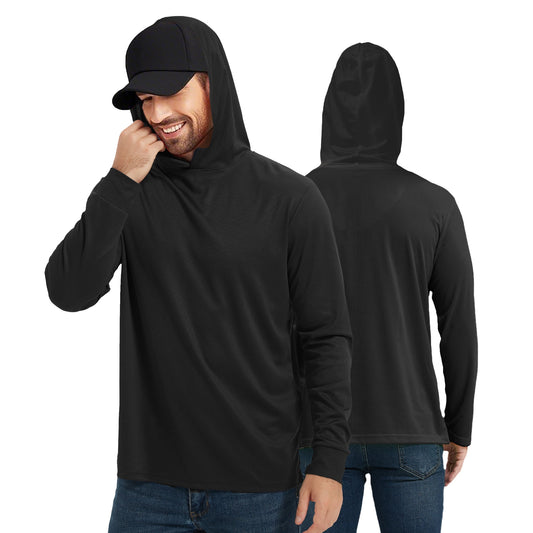 High Visibility Sun Protection Lightweight Long Sleeve Hoodie, UPF 50+ Quick-Dry, SPF UV Shirt, Active Wear - Black, Small